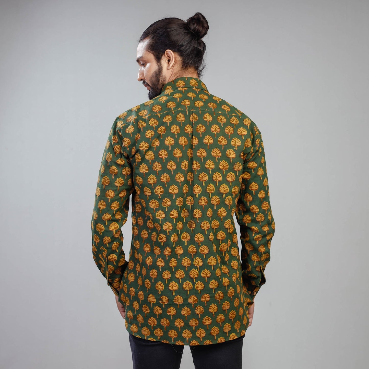 Green - Akola Block Printing Cotton Men Full Sleeve Shirt