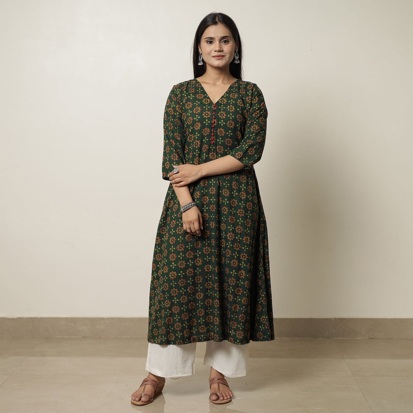 Buy Akola Hand Block Printed Cotton A-Line Long Kurta 15 Online l iTokri.com