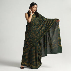 Green - Akola Hand Block Printed Cotton Saree