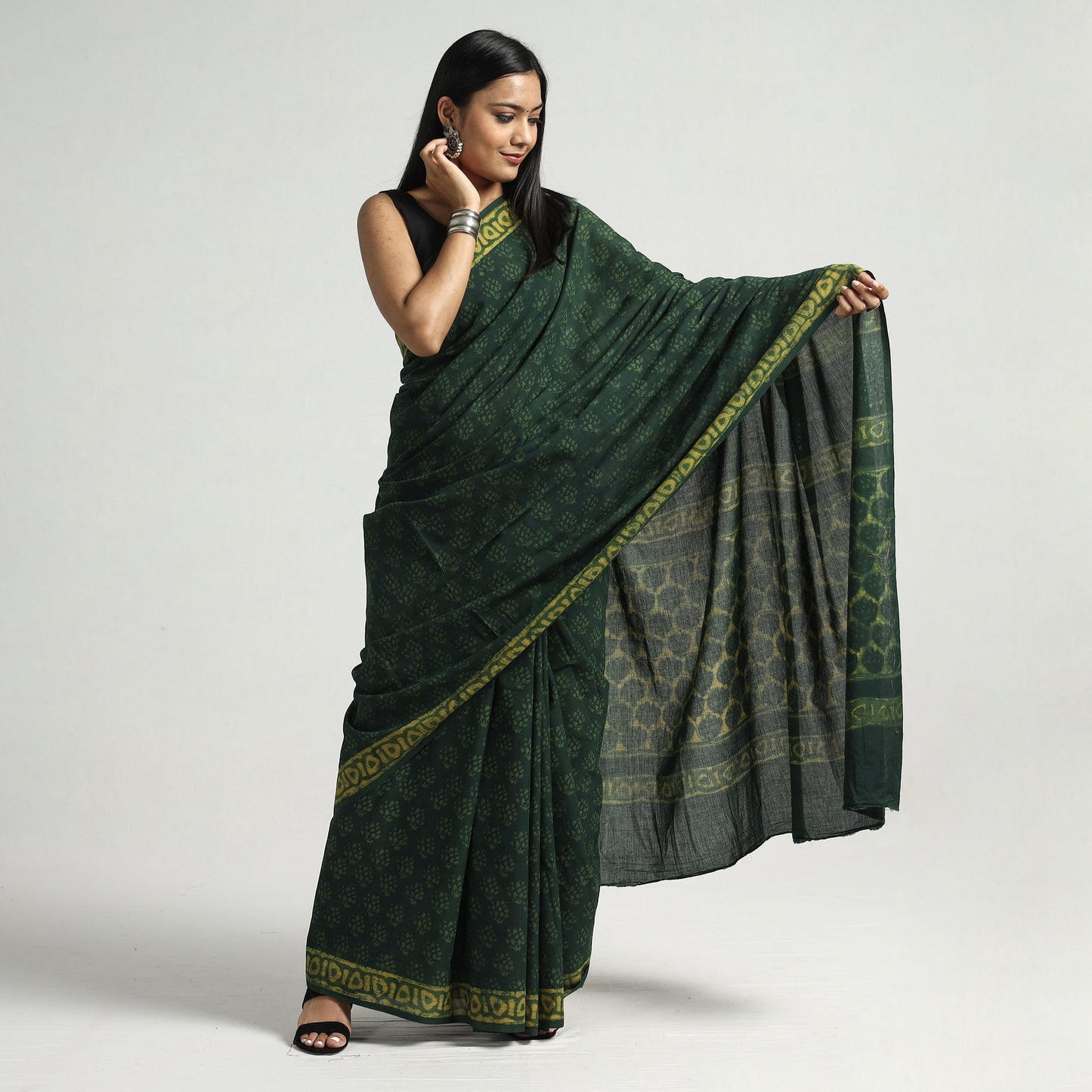 block printed saree