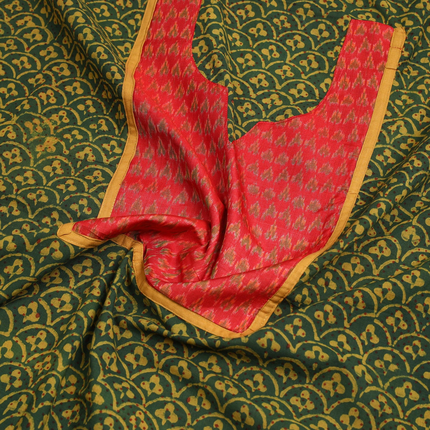 Buy Green Akola Print Patchwork Cotton Kurta Material 