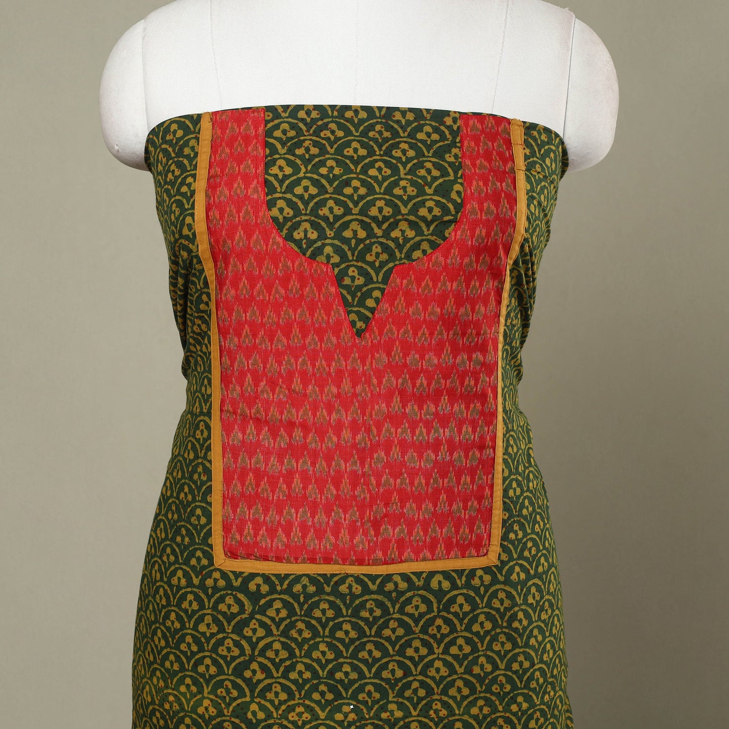 Buy Green Akola Print Patchwork Cotton Kurta Material 