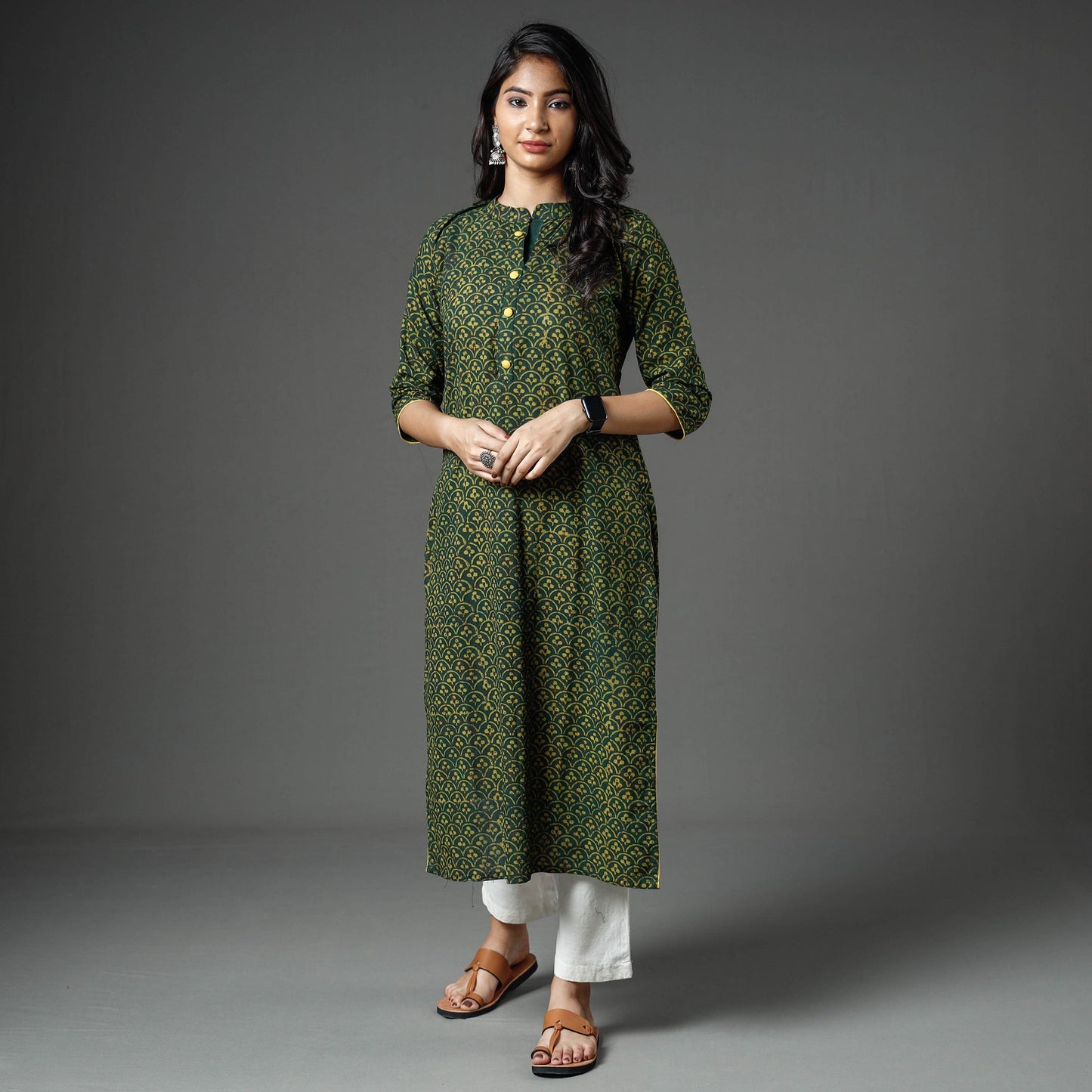  Akola Block Printed Cotton Straight Long Kurta Online 