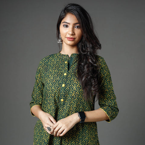  Akola Block Printed Cotton Straight Long Kurta Online 