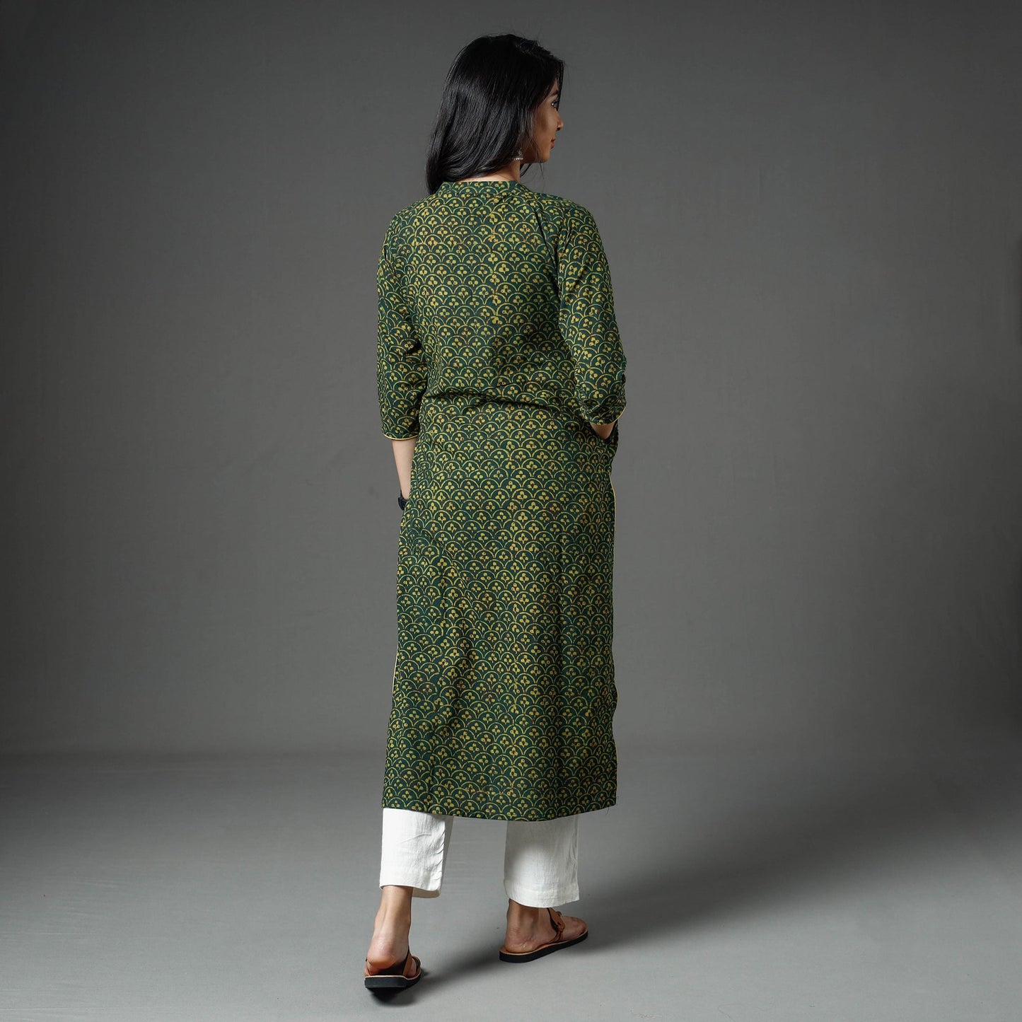  Akola Block Printed Cotton Straight Long Kurta Online 