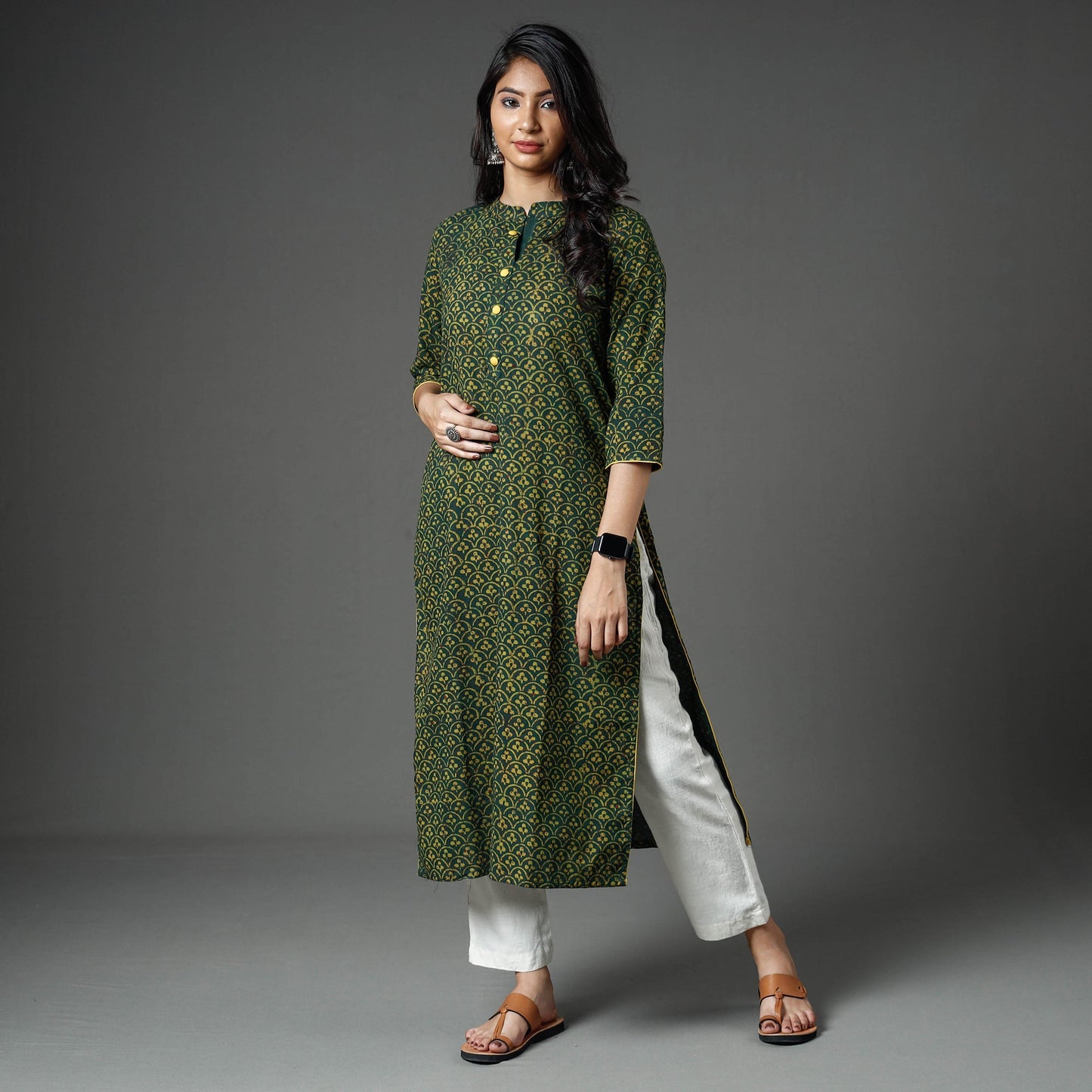  Akola Block Printed Cotton Straight Long Kurta Online 