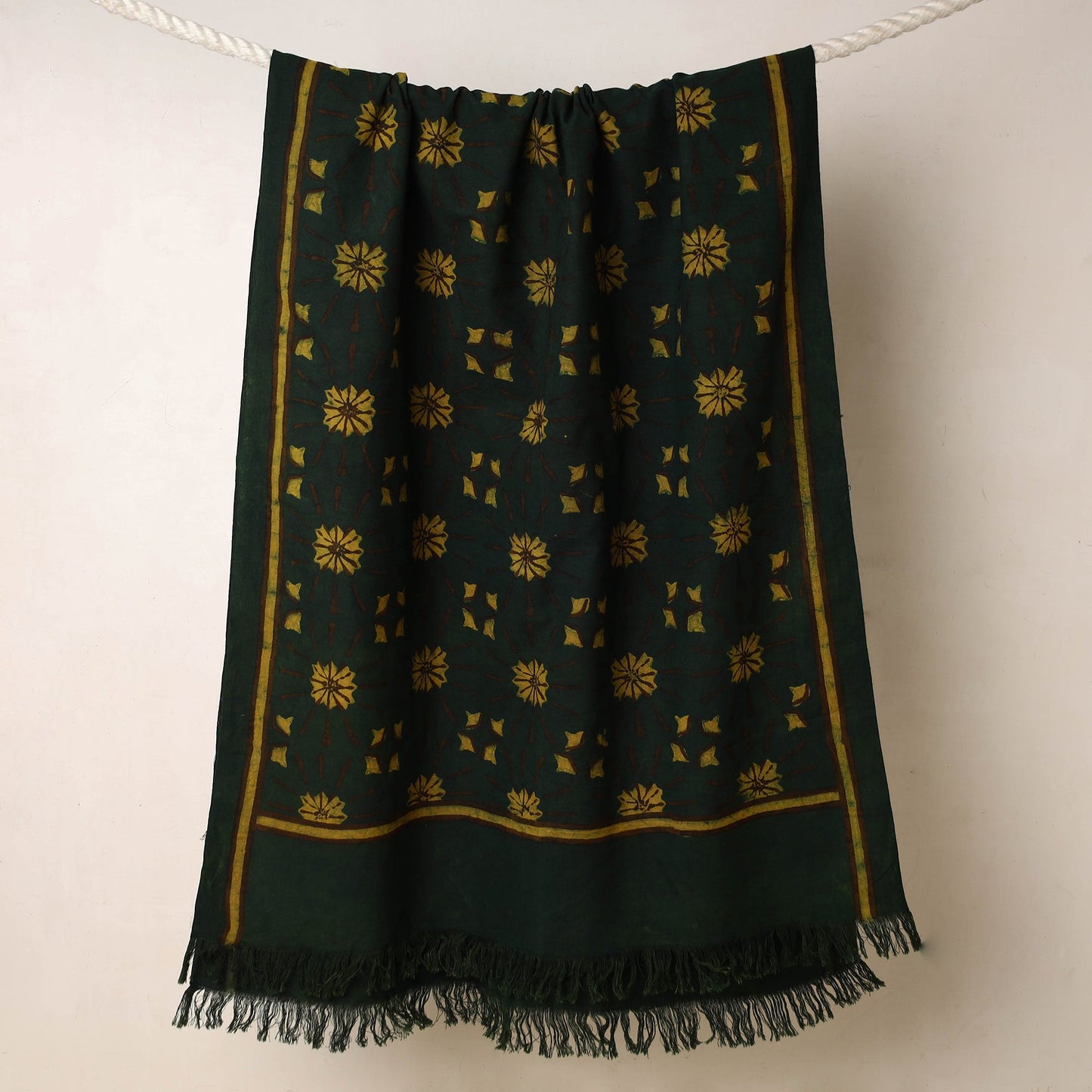 Green Akola Block Printed Pure Handloom Cotton Towel 