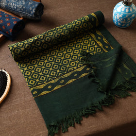 Green Akola Block Printed Pure Handloom Cotton Towel 