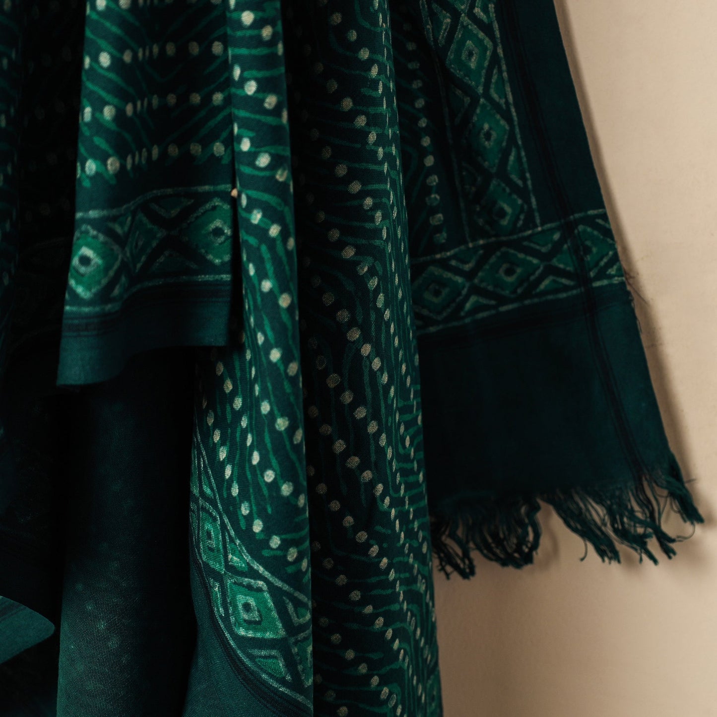 Green Akola Block Printed Pure Handloom Cotton Towel 