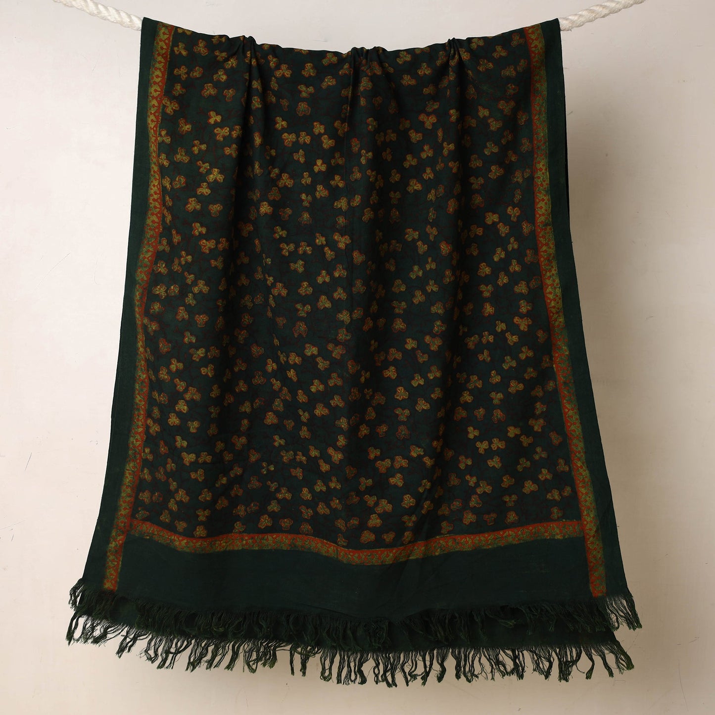 Green Akola Block Printed Pure Handloom Cotton Towel 