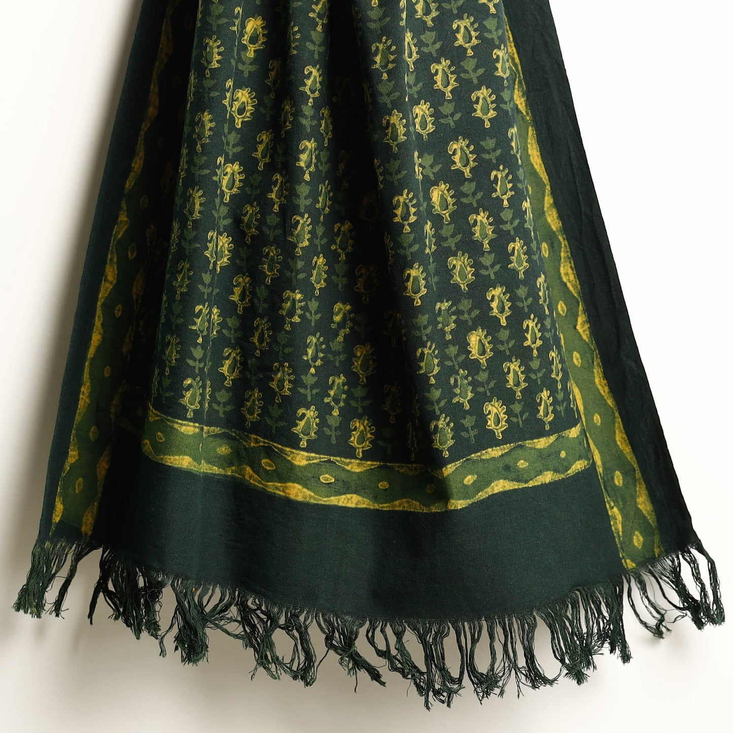 Green Akola Block Printed Pure Handloom Cotton Towel 