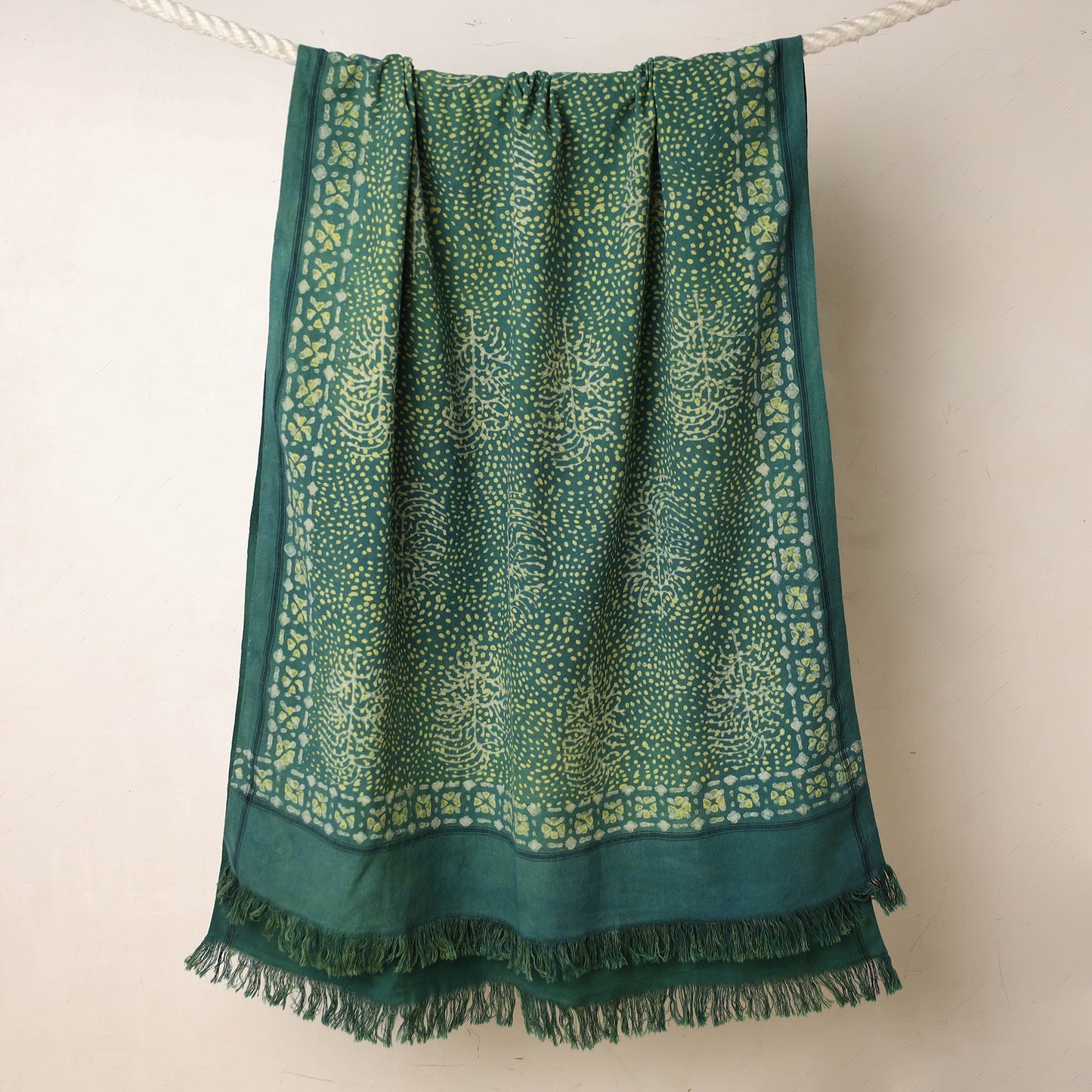 Green Akola Block Printed Pure Handloom Cotton Towel 