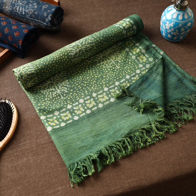 Green Akola Block Printed Pure Handloom Cotton Towel 