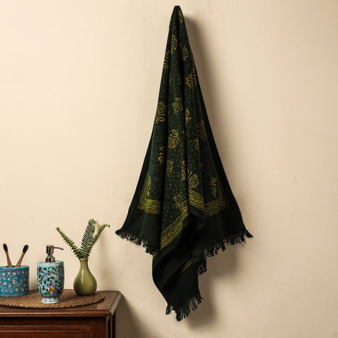 Green Akola Block Printed Pure Handloom Cotton Towel 