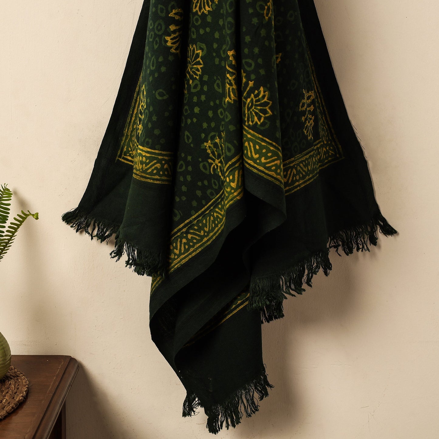 Green Akola Block Printed Pure Handloom Cotton Towel 