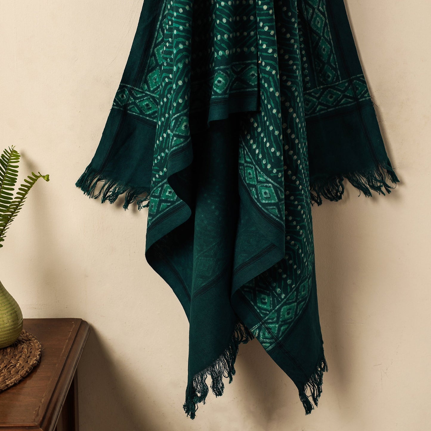 Green Akola Block Printed Pure Handloom Cotton Towel 