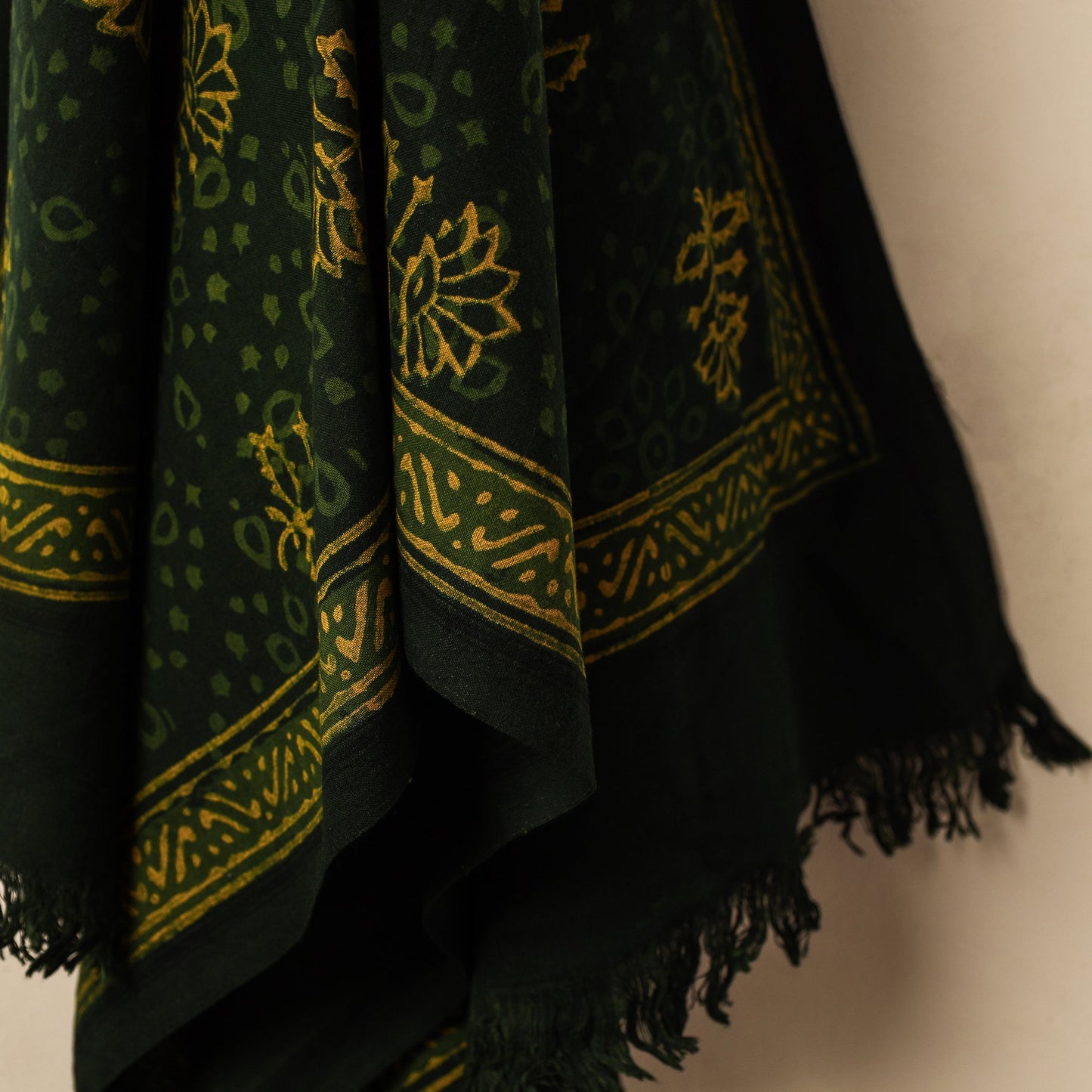 Green Akola Block Printed Pure Handloom Cotton Towel 