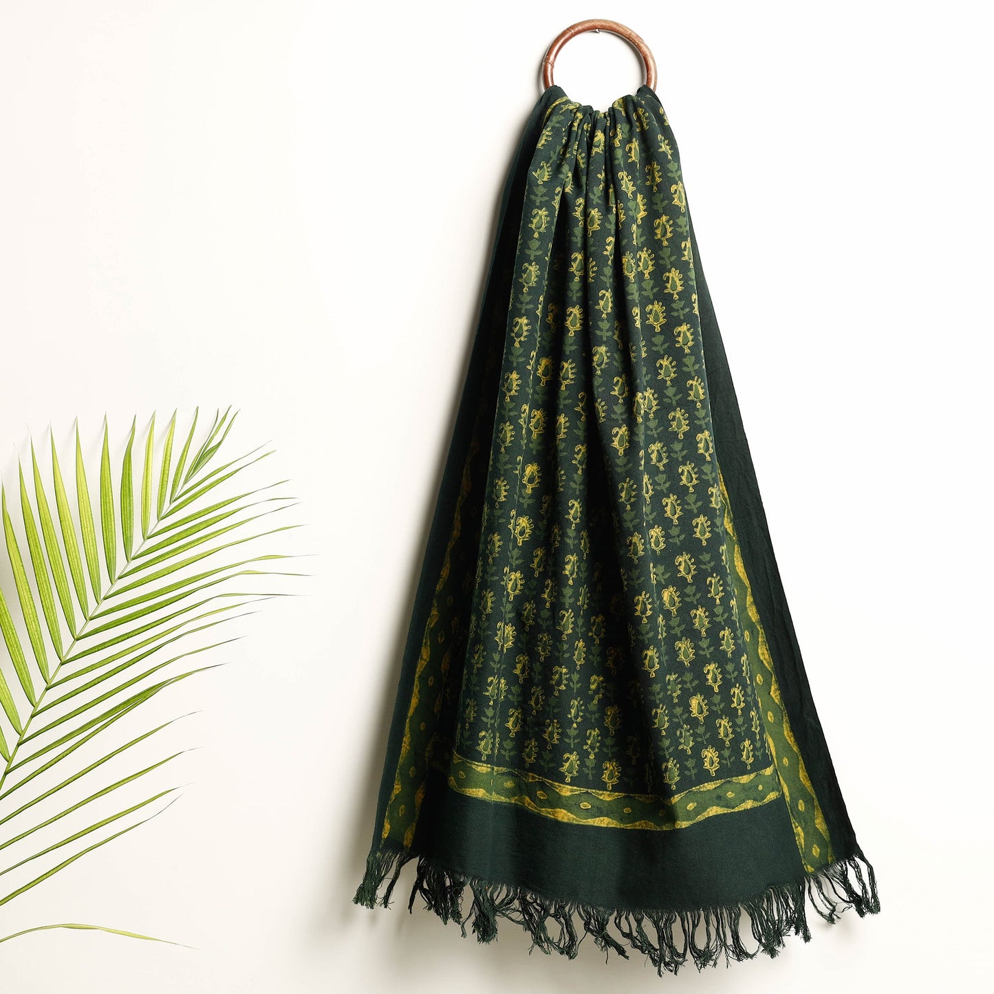 Green Akola Block Printed Pure Handloom Cotton Towel 