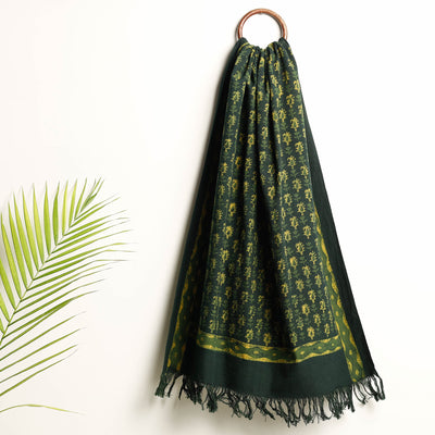 Green Akola Block Printed Pure Handloom Cotton Towel 