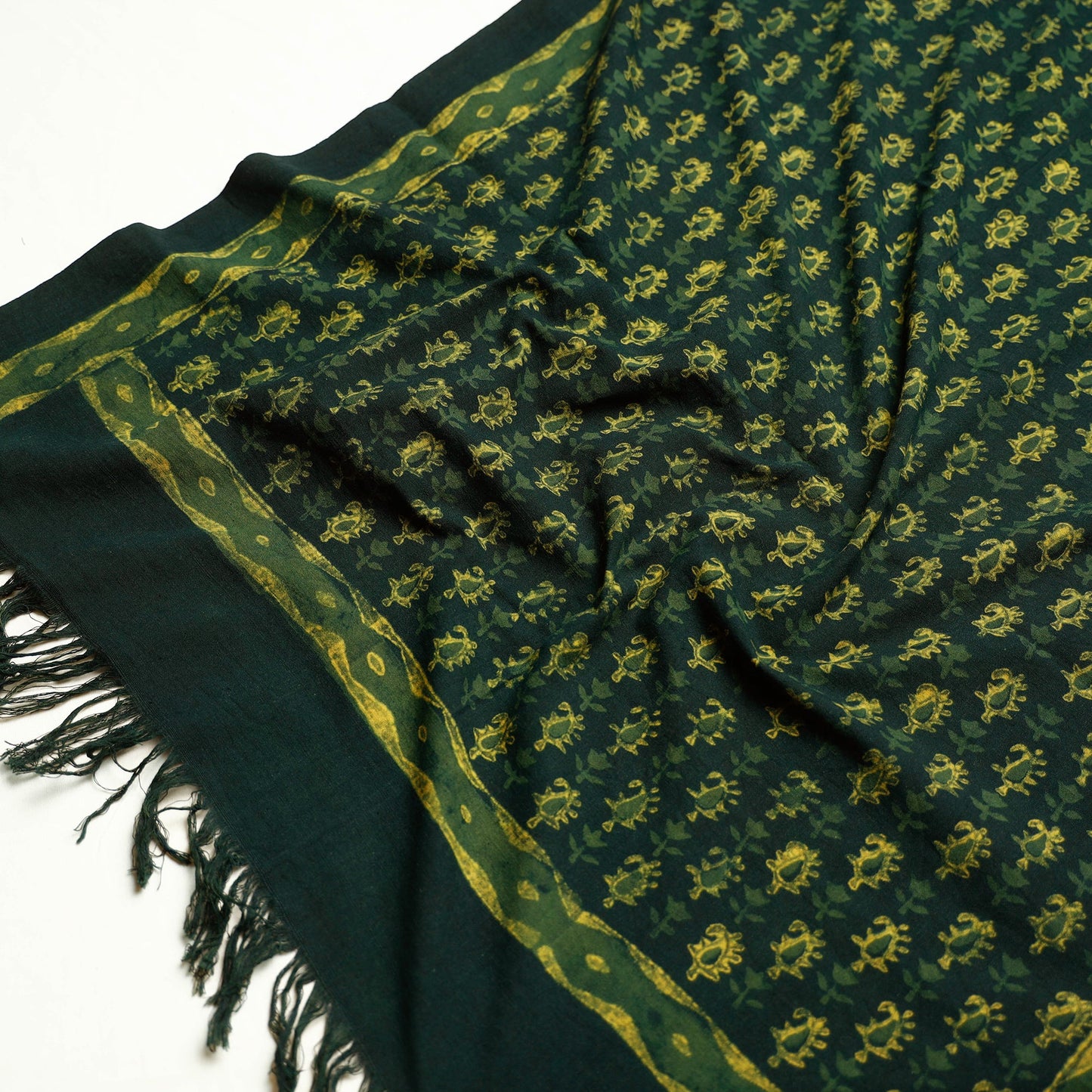 Green Akola Block Printed Pure Handloom Cotton Towel 