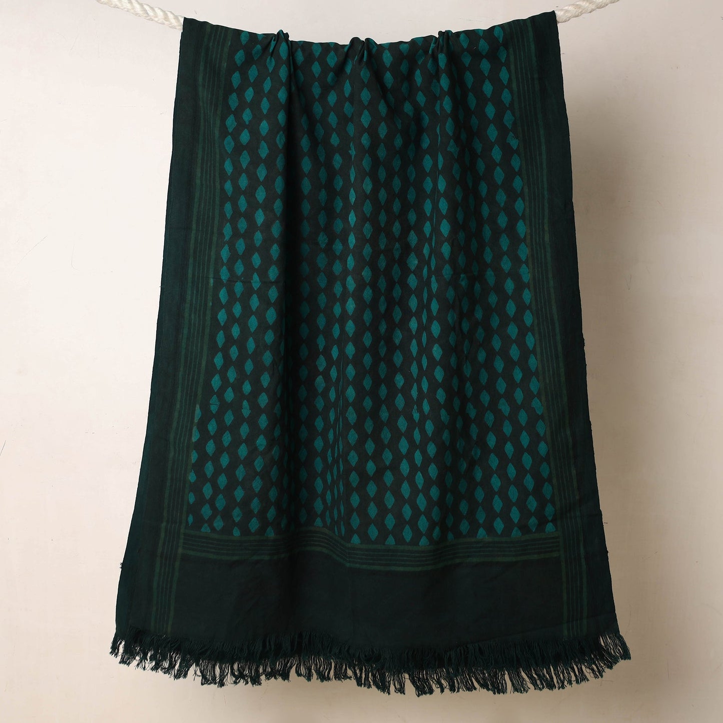 Green Akola Block Printed Pure Handloom Cotton Towel 