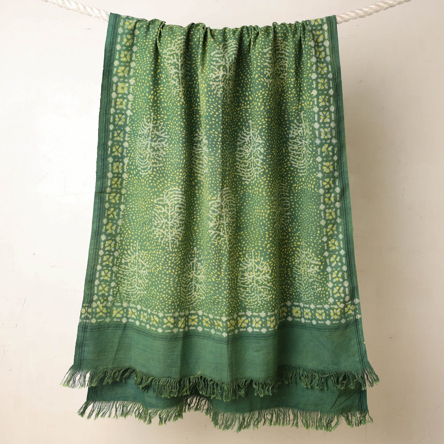 Green Akola Block Printed Pure Handloom Cotton Towel 