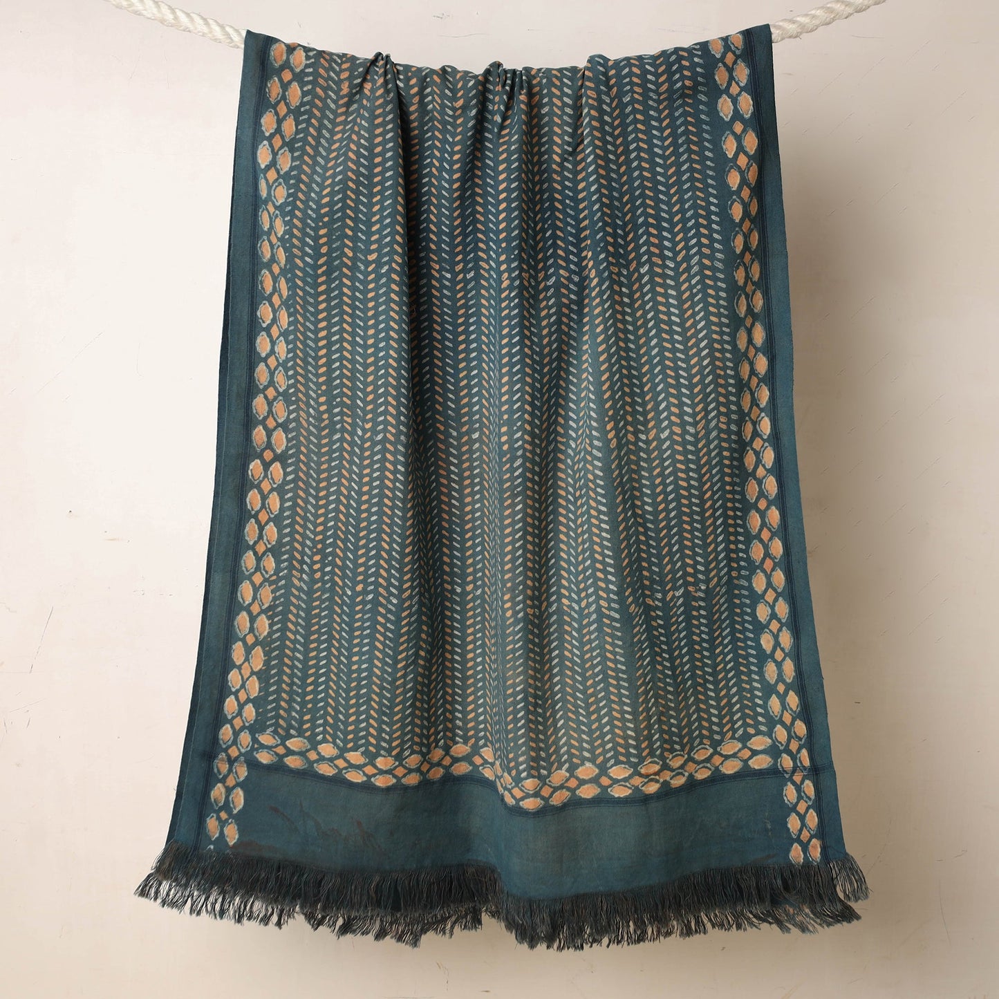 Green Akola Block Printed Pure Handloom Cotton Towel 