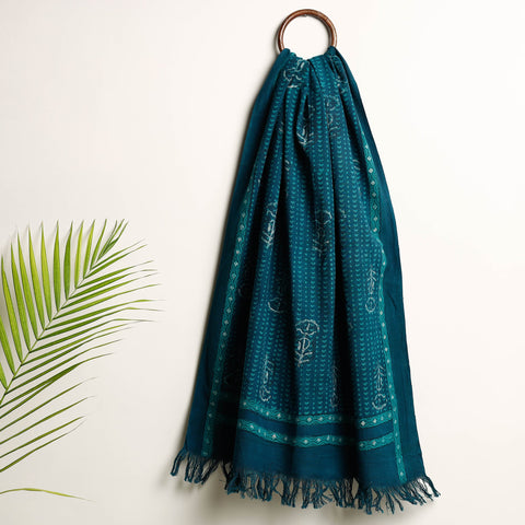 Green Akola Block Printed Pure Handloom Cotton Towel 