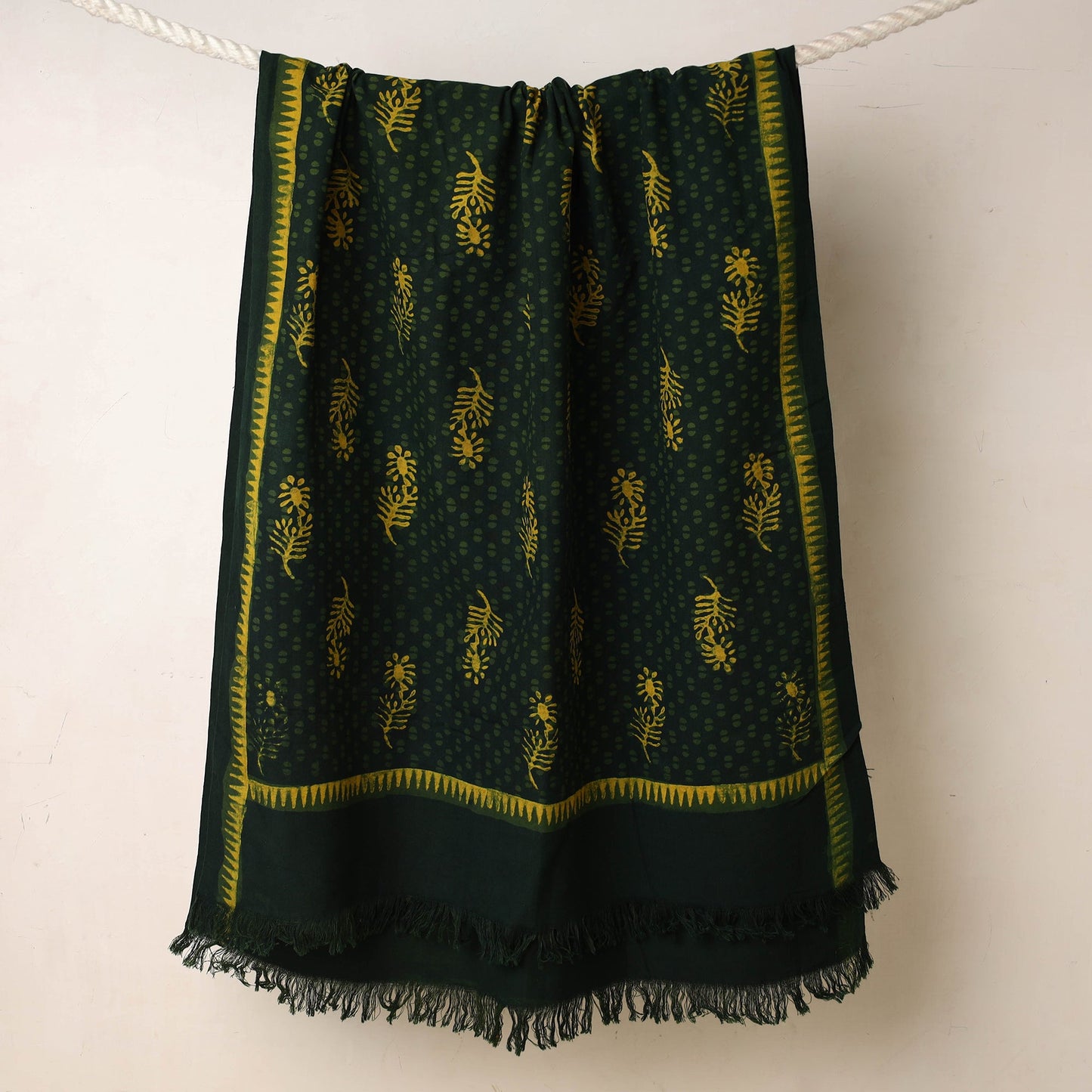 Green Akola Block Printed Pure Handloom Cotton Towel 
