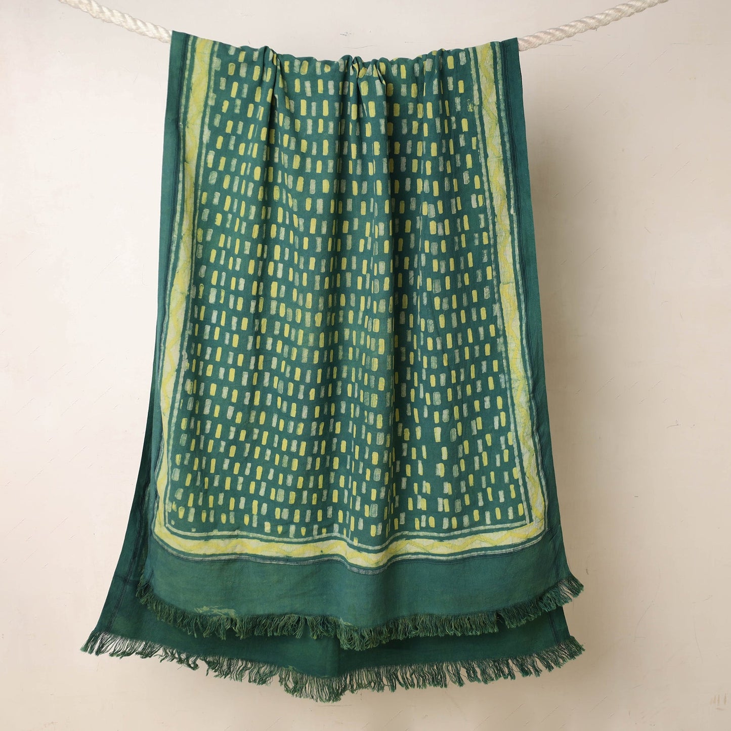 Green Akola Block Printed Pure Handloom Cotton Towel 