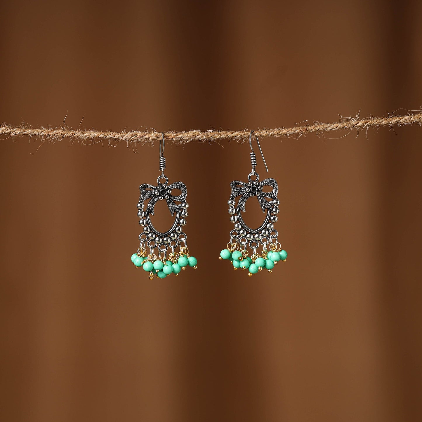 Green Amaira German Silver Beaded Earrings