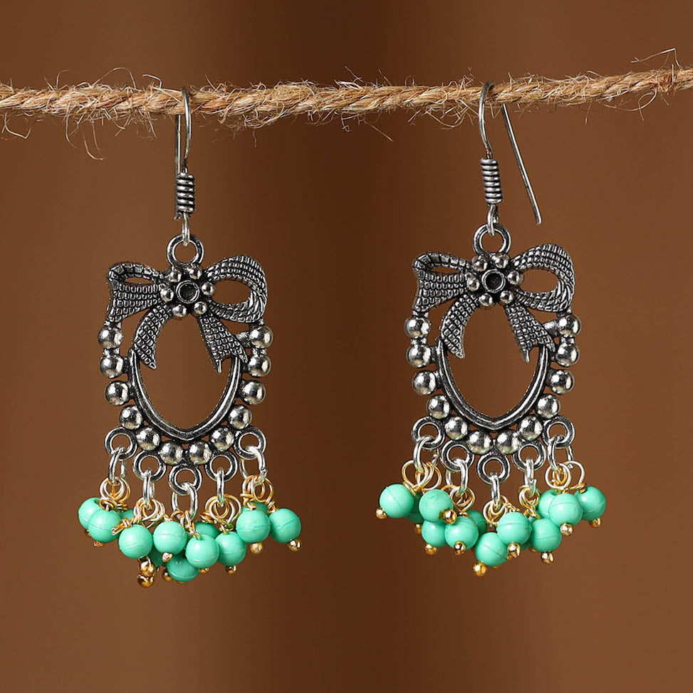 Green Amaira German Silver Beaded Earrings