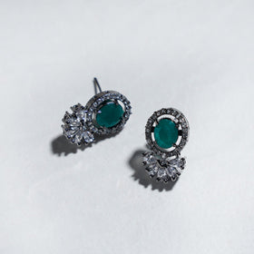 Green - antique finish beadwork necklace set - handcrafted