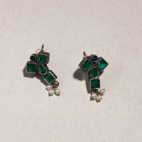  Antique Silver Finish Oxidised Brass Base Stone & Bead Work Necklace Set 