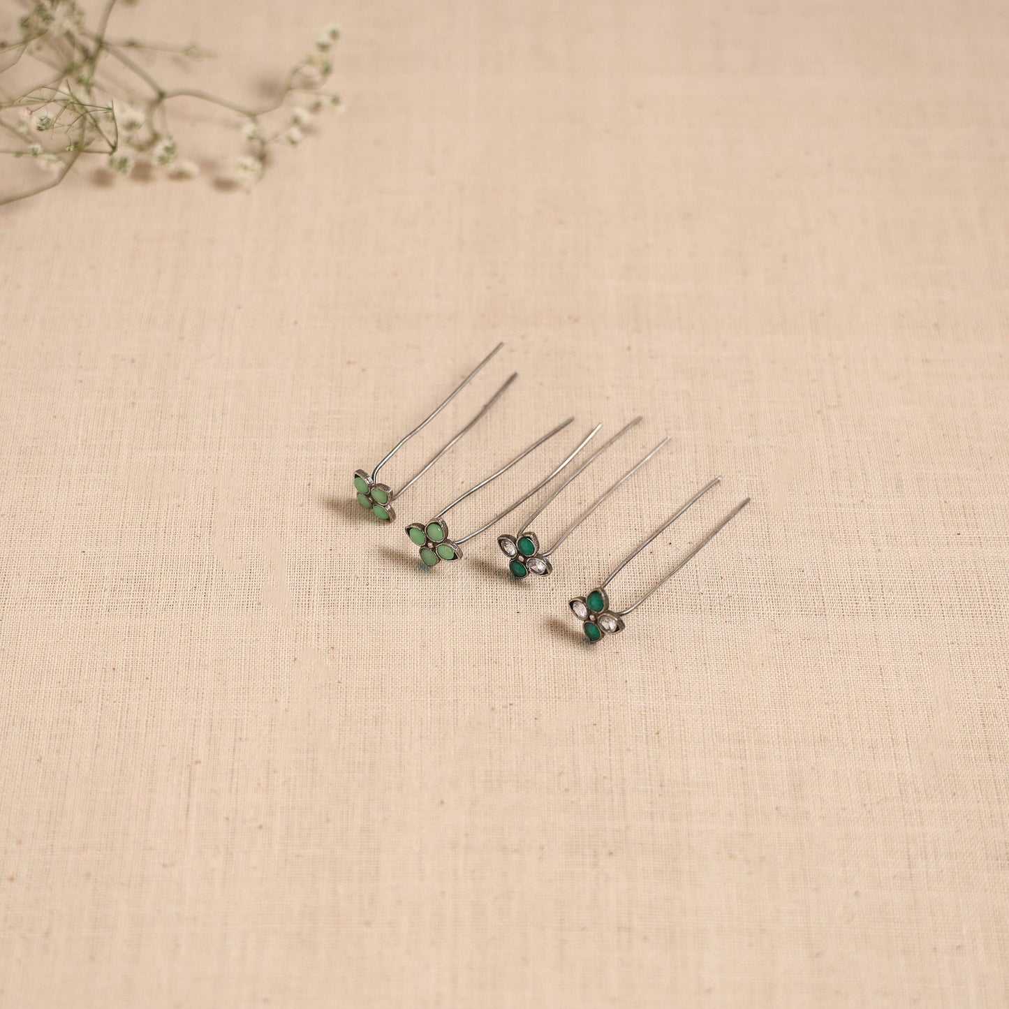 Antique silver finish oxidised brass base stone work juda