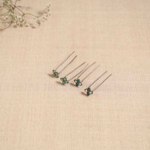 Antique silver finish oxidised brass base stone work juda