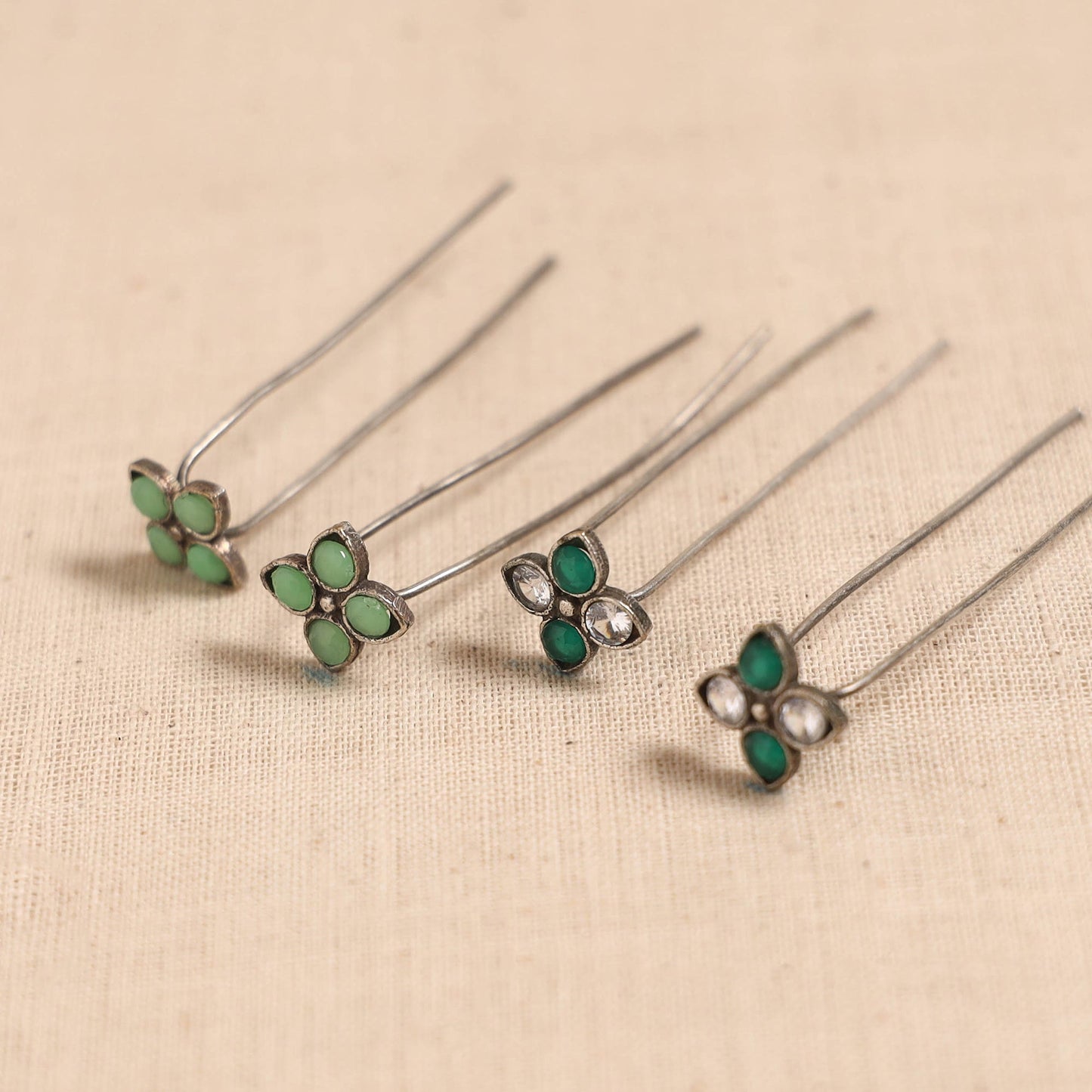 Antique silver finish oxidised brass base stone work juda