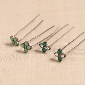 Antique silver finish oxidised brass base stone work juda