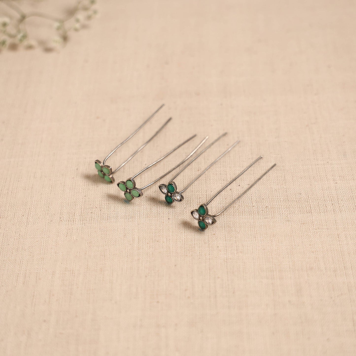 Antique silver finish oxidised brass base stone work juda