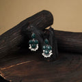 Green - antique silver finish oxidised stone work earrings