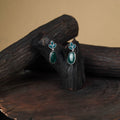 Green - antique silver finish oxidised stone work earrings
