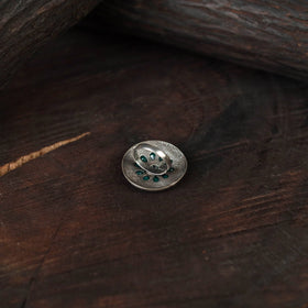 Green - antique silver finish oxidised stone work ring 105