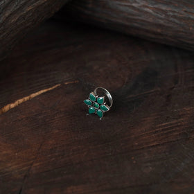 Green - antique silver finish oxidised stone work ring 71