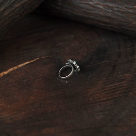 Green - antique silver finish oxidised stone work ring 81