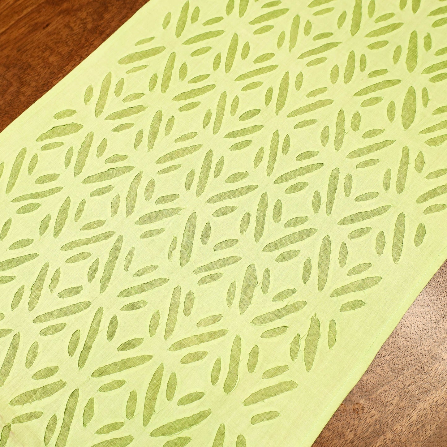 Green Applique Cut Work Cotton Table Runner 