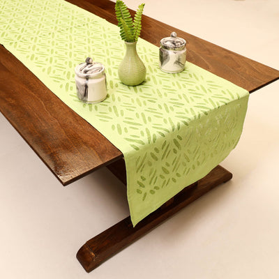 Green Applique Cut Work Cotton Table Runner 