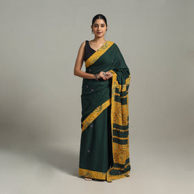 Buy Green Applique Patchwork Mul Cotton Tagai Ajrakh Saree 