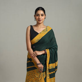 Buy Green Applique Patchwork Mul Cotton Tagai Ajrakh Saree 