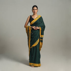 Buy Green Applique Patchwork Mul Cotton Tagai Ajrakh Saree 