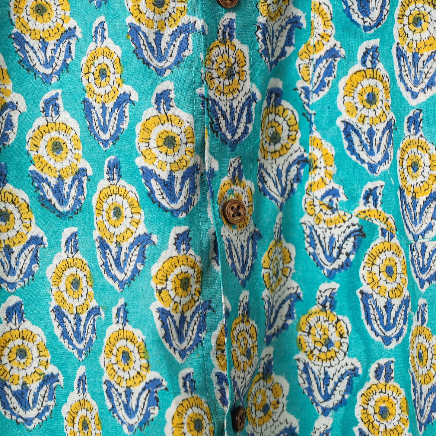 Green - aqua blue - sanganeri block printed cotton men half